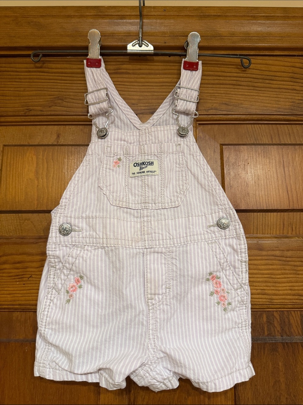 OshKosh B'gosh Purple & White Stripe Shortalls with Floral Embroidery